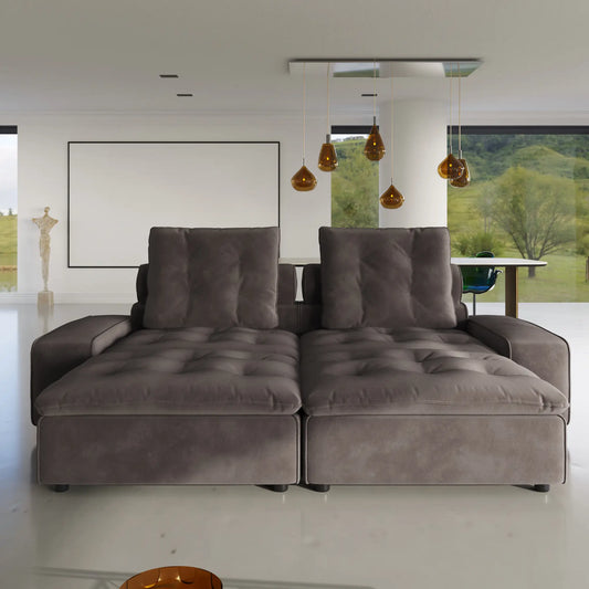 Deluxe Adjustable Cloud Sectional Sofas | Grey Frosted Velvet Loveseats 2-seaters