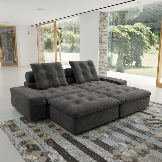 Deluxe Adjustable Cloud Sectional Sofas | Grey Frosted Velvet Loveseats 2-seaters
