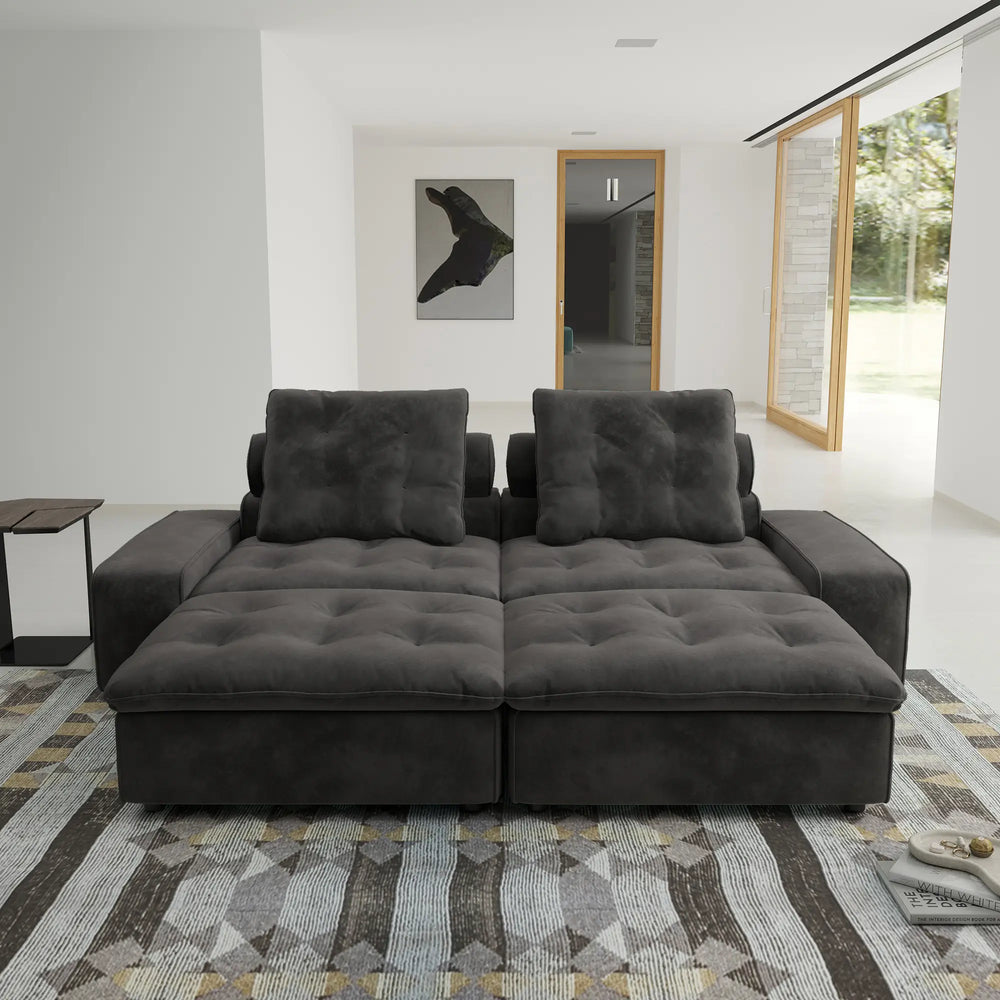 Deluxe Adjustable Cloud Sectional Sofas | Grey Frosted Velvet Loveseats 2-seaters