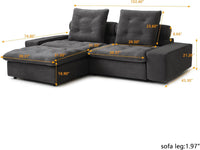 Deluxe Adjustable Cloud Sectional Sofas | Grey Frosted Velvet Loveseats 2-seaters with 1 Ottoman