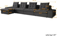 Deluxe Adjustable Cloud Sectional Sofas | Grey Frosted Velvet L shaped Sectionals 4-seaters with 1 Ottoman