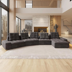 Deluxe Adjustable Cloud Sectional Sofas | Grey Frosted Velvet L shaped Sectionals 5-seaters with 1 Ottoman
