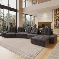 Deluxe Adjustable Cloud Sectional Sofas | Grey Frosted Velvet L shaped Sectionals 5-seaters with 1 Ottoman