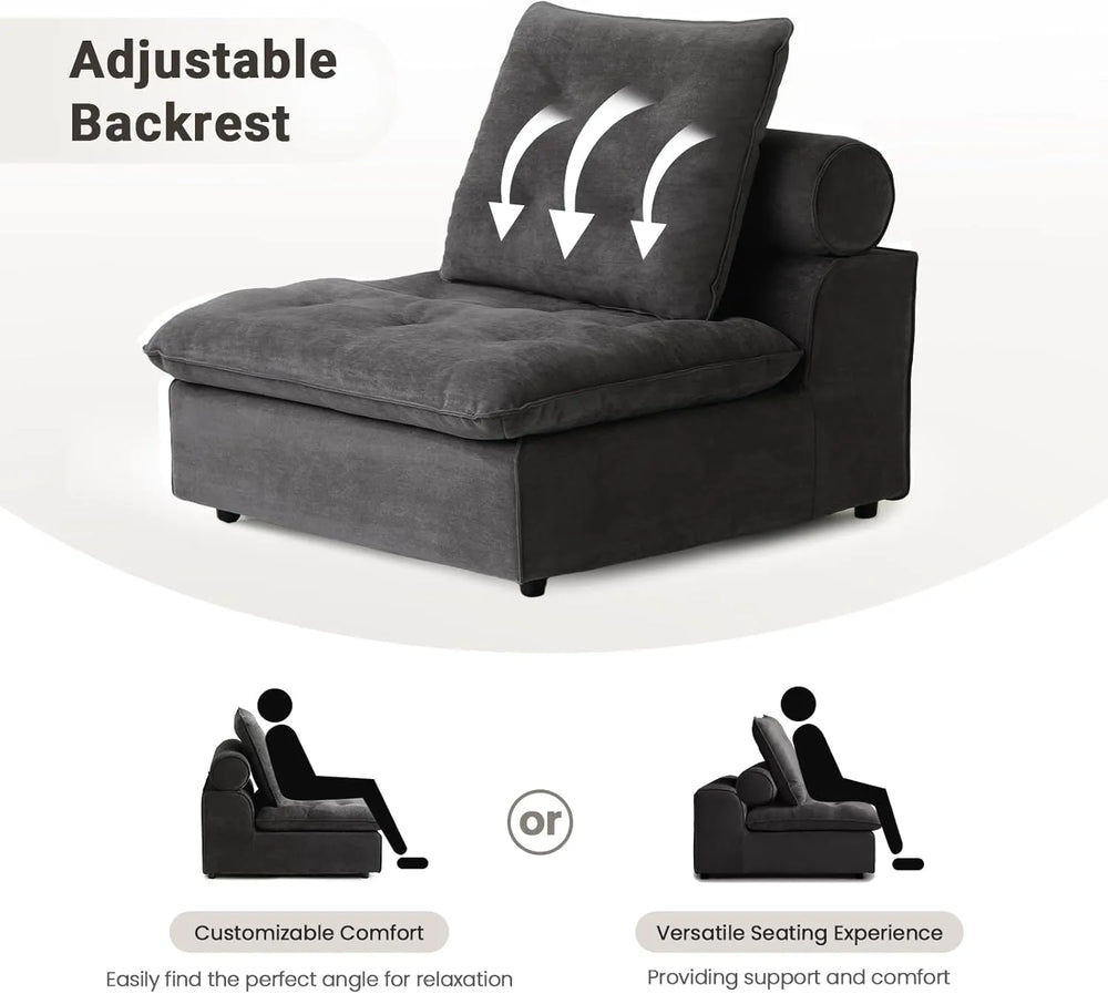 Deluxe Adjustable Cloud Sectional Sofas | Grey Frosted Velvet L shaped Sectionals 5-seaters with 1 Ottoman