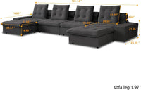 Deluxe Adjustable Cloud Sectional Sofas | Grey Frosted Velvet U shaped Sectionals 4-seaters