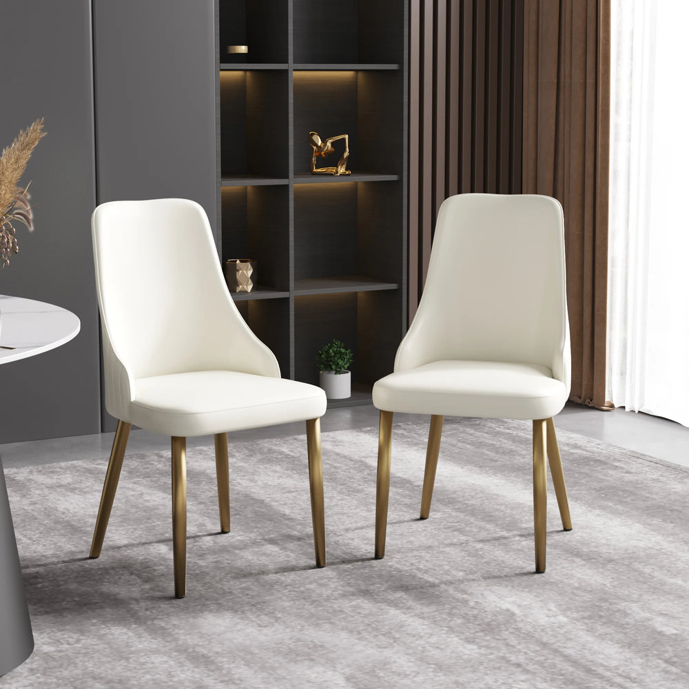 Vegan High Back Dining Chair | Ivory PU Leather Set of 2