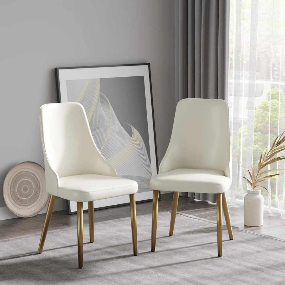 Vegan High Back Dining Chair | Ivory PU Leather Set of 2
