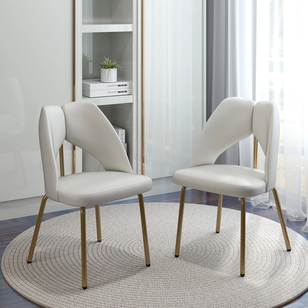 Vegan Open Back Dining Chair | Ivory PU Leather Set of 2