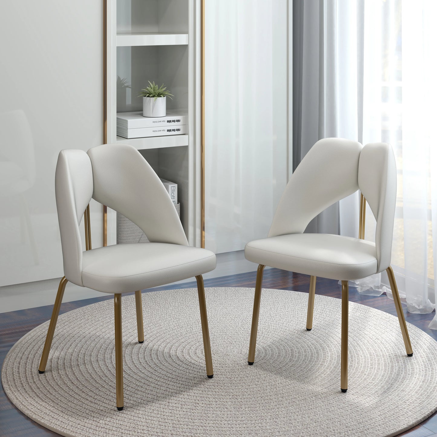 Vegan Open Back Dining Chair | Ivory PU Leather Set of 2