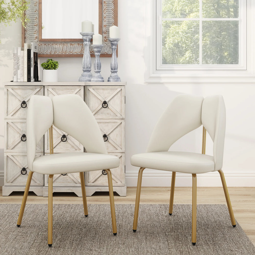 Vegan Open Back Dining Chair | Ivory PU Leather Set of 2