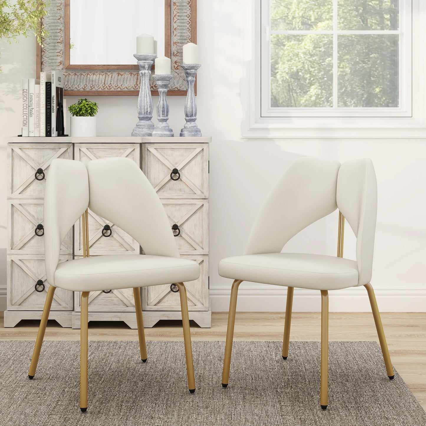 Vegan Open Back Dining Chair | Ivory PU Leather Set of 2
