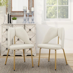 Vegan Open Back Dining Chair | Ivory PU Leather Set of 2
