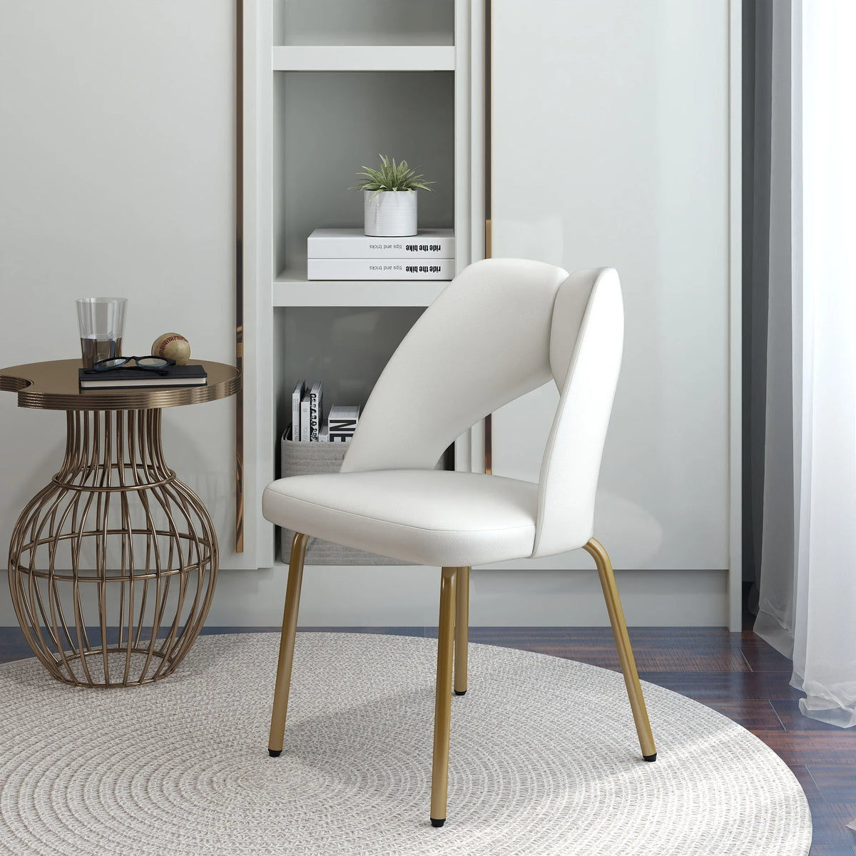 Vegan Open Back Dining Chair | Ivory PU Leather Set of 2