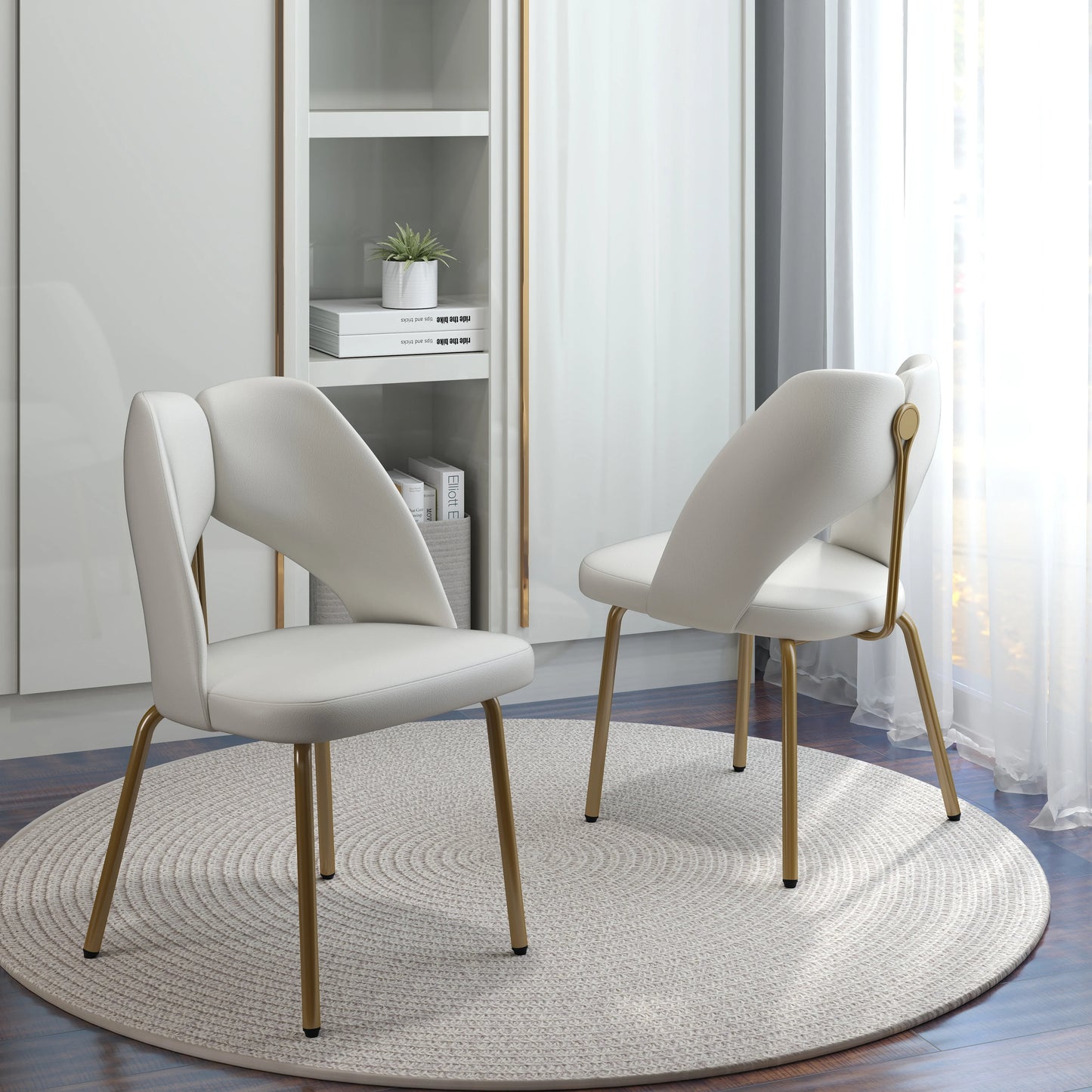 Vegan Open Back Dining Chair | Ivory PU Leather Set of 2