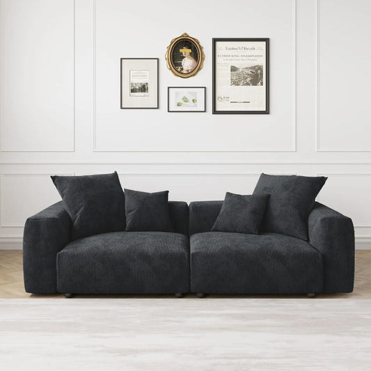 Matrix Modern Modular Sofas | Black Corduroy Loveseats 2-seaters