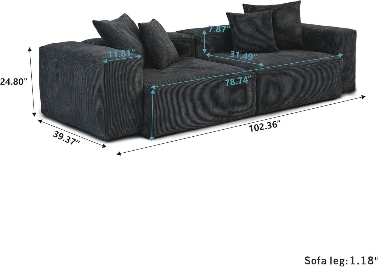 Matrix Modern Modular Sofas | Black Corduroy Loveseats 2-seaters