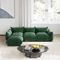 Matrix Modern Sectional Sofas | Green Chenille Couch Sectionals 3-seaters with 1 Ottoman