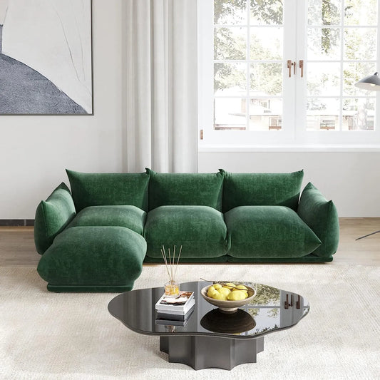 Matrix Modern Sectional Sofas | Green Chenille Couch Sectionals 3-seaters with 1 Ottoman