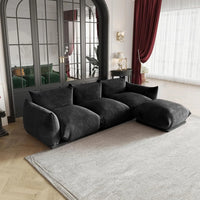 Matrix Modern Sectional Sofas | Black Chenille Couch Sectionals 3-seaters with 1 Ottoman