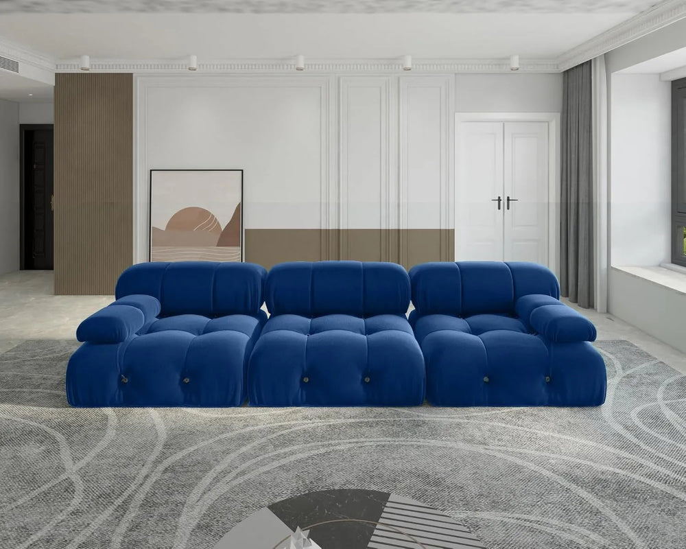 Matrix Minimalist Modular Sofas | Blue Velvet Couch Sectionals 3-seaters