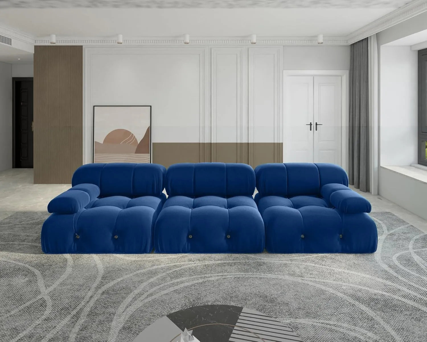 Matrix 3-Seater Blue Modular Couch Sectional | 3-Piece, Velvet Fabric, Apartment Friendly