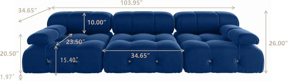 Matrix Minimalist Modular Sofas | Blue Velvet Couch Sectionals 3-seaters