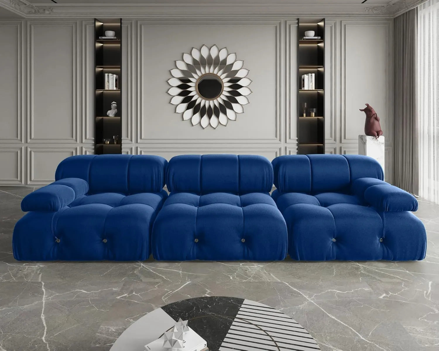 Matrix 3-Seater Blue Modular Couch Sectional | 3-Piece, Velvet Fabric, Apartment Friendly