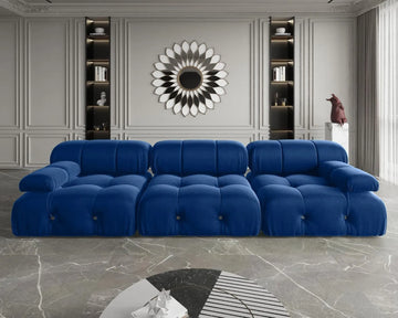 Matrix 3-Seater Blue Modular Couch Sectional | 3-Piece, Velvet Fabric, Apartment Friendly