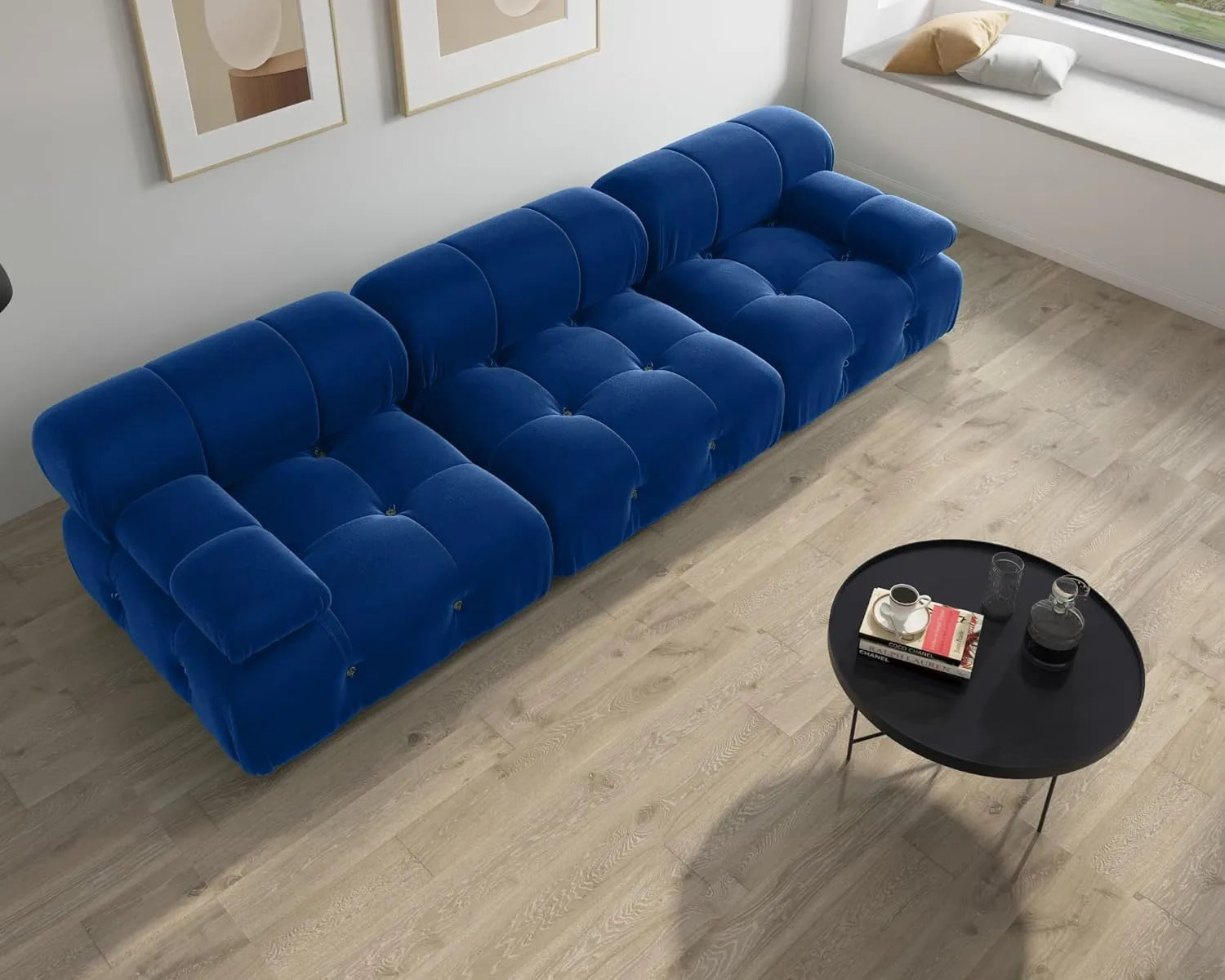 Matrix 3-Seater Blue Modular Couch Sectional | 3-Piece, Velvet Fabric, Apartment Friendly
