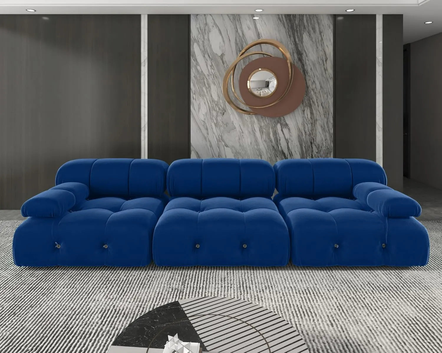 Matrix 3-Seater Blue Modular Couch Sectional | 3-Piece, Velvet Fabric, Apartment Friendly