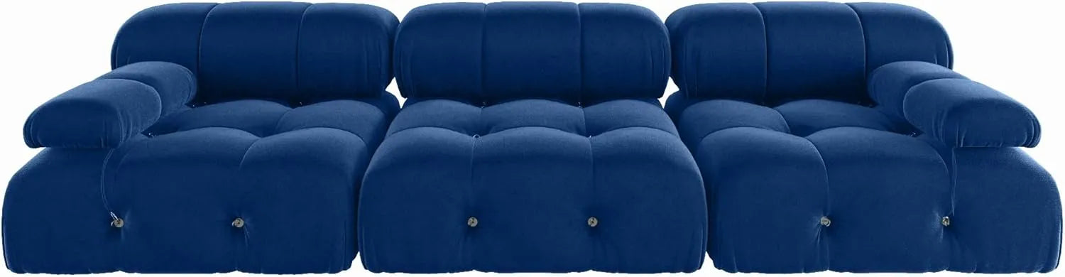 Matrix 3-Seater Blue Modular Couch Sectional | 3-Piece, Velvet Fabric, Apartment Friendly