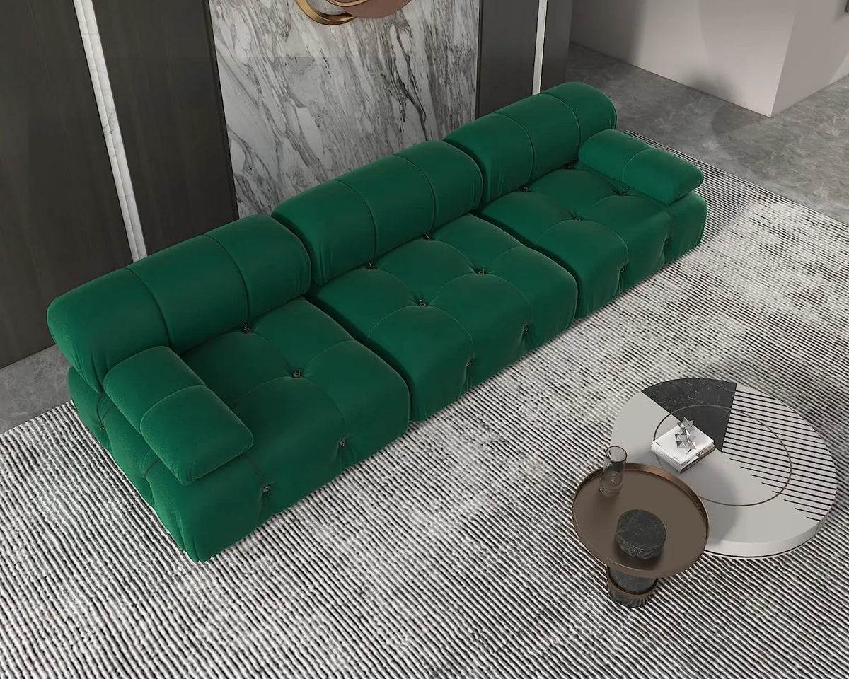 Matrix 3-Seater Green Modular Couch Sectional | 3-Piece, Velvet Fabric, Apartment Friendly