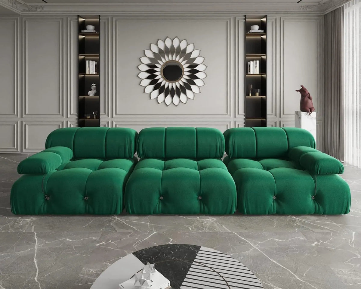 Matrix 3-Seater Green Modular Couch Sectional | 3-Piece, Velvet Fabric, Apartment Friendly
