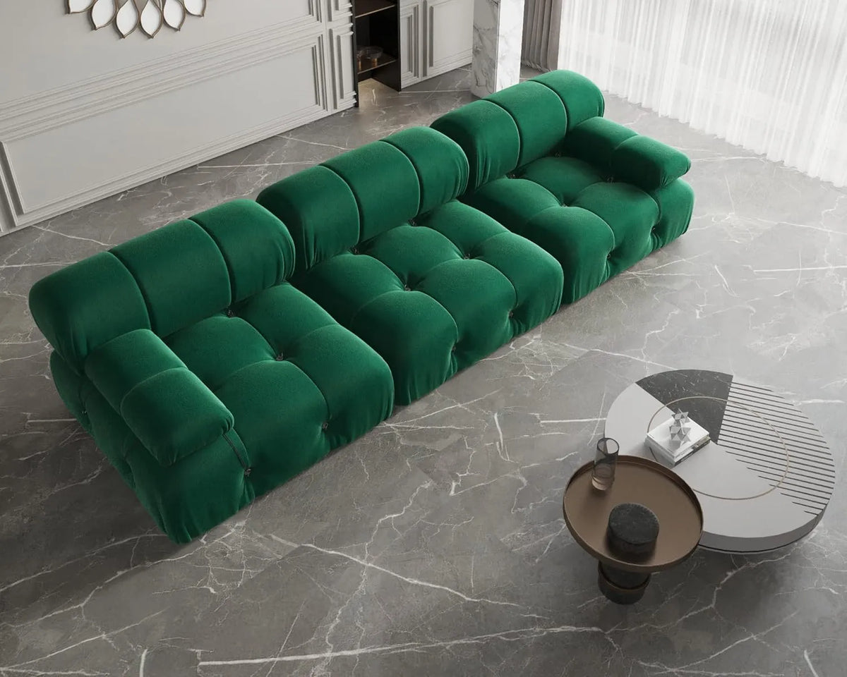 Matrix 3-Seater Green Modular Couch Sectional | 3-Piece, Velvet Fabric, Apartment Friendly