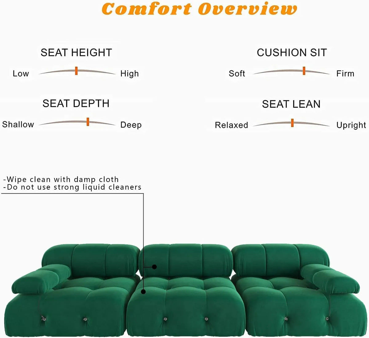 Matrix 3-Seater Green Modular Couch Sectional | 3-Piece, Velvet Fabric, Apartment Friendly