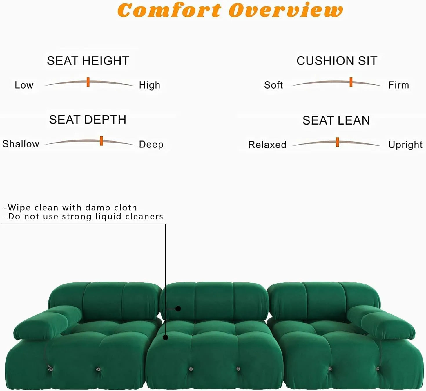 Matrix 3-Seater Green Modular Couch Sectional | 3-Piece, Velvet Fabric, Apartment Friendly