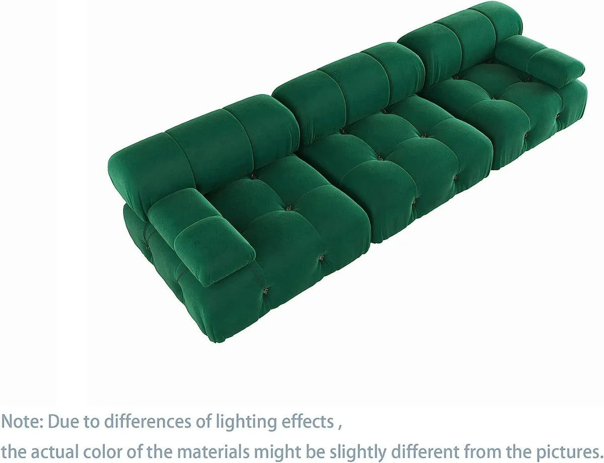 Matrix 3-Seater Green Modular Couch Sectional | 3-Piece, Velvet Fabric, Apartment Friendly