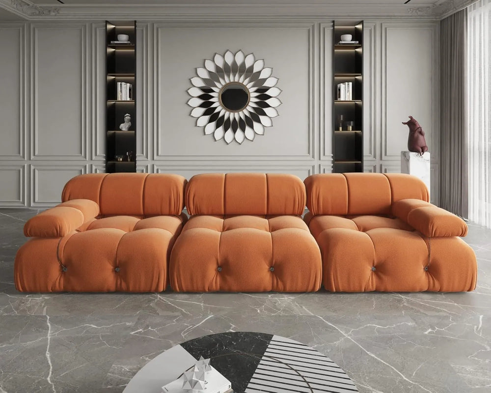 Matrix Minimalist Modular Sofas | Orange Velvet Couch Sectionals 3-seaters