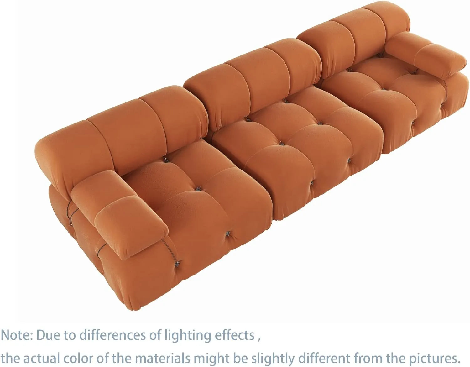 Sofá modular seccional Matrix de 3 plazas color naranja oscuro | 3 piezas, tela de terciopelo, para espacios pequeños