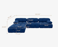 Matrix Minimalist Modular Sofas | Blue Velvet Couch Sectionals 3-seaters with 1 Ottoman