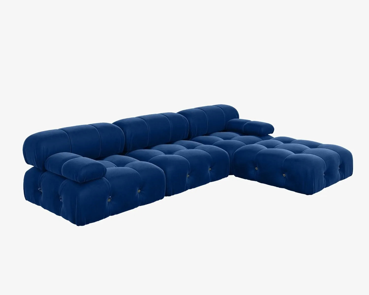 Matrix 3-Seater Blue Modular L-Shaped Sectional | 4-Piece (includes 1 Ottoman), Velvet Fabric, Spacious Design