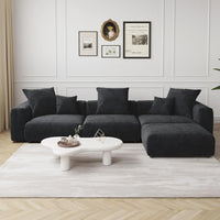 Matrix Modern Modular Sofas | Black Corduroy Couch Sectionals 3-seaters with 1 Ottoman