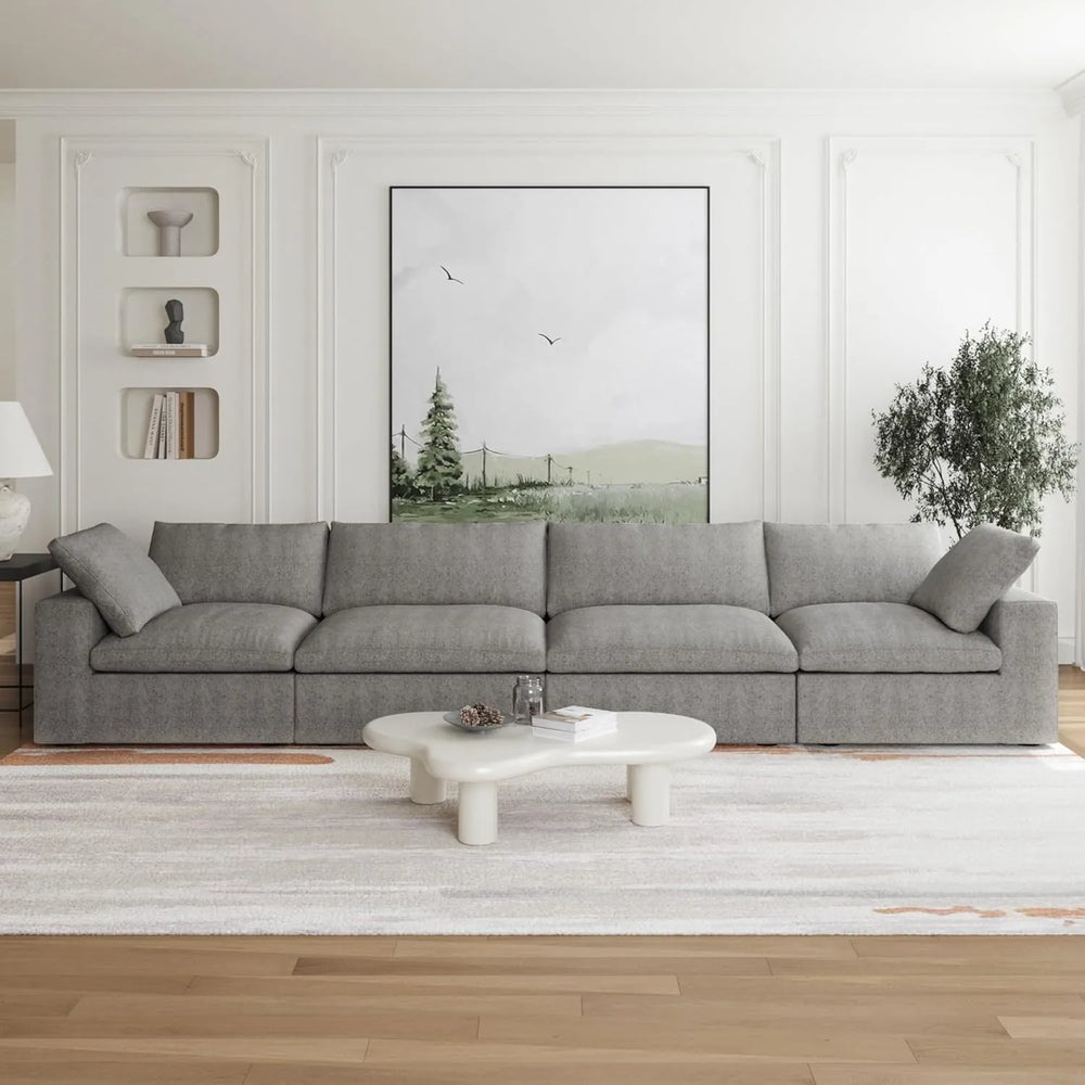 Deluxe Premium Cloud Sectional Sofas | Light Grey Cotton and Linen Couch Sectionals 4-seaters
