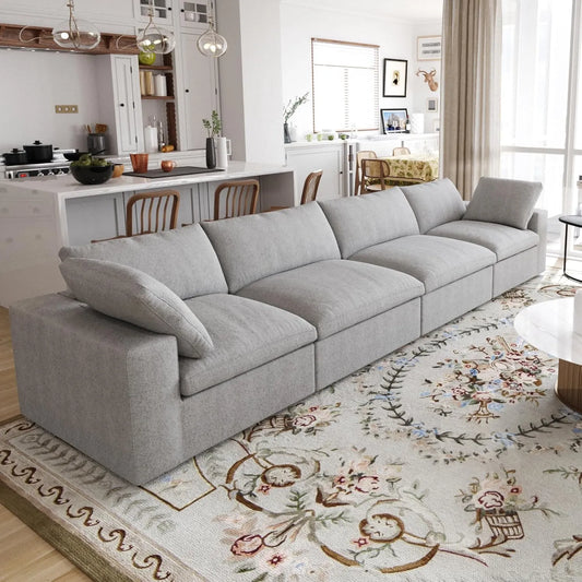 Deluxe Premium Cloud Sectional Sofas | Light Grey Cotton and Linen Couch Sectionals 4-seaters