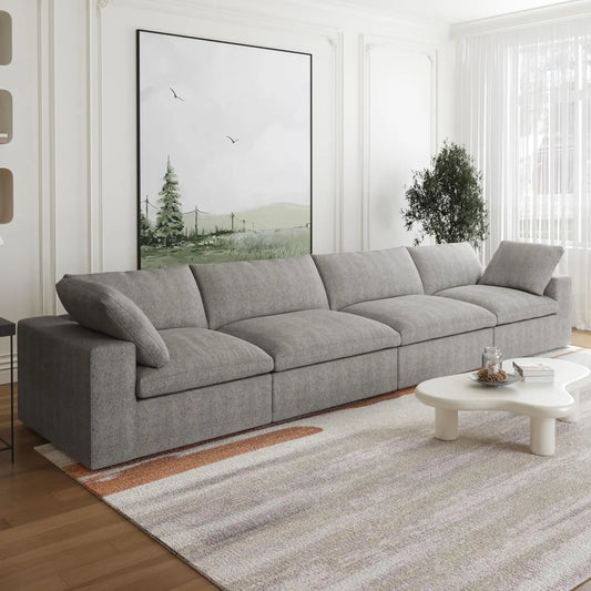 Deluxe Premium Cloud Sectional Sofas | Light Grey Cotton and Linen Couch Sectionals 4-seaters