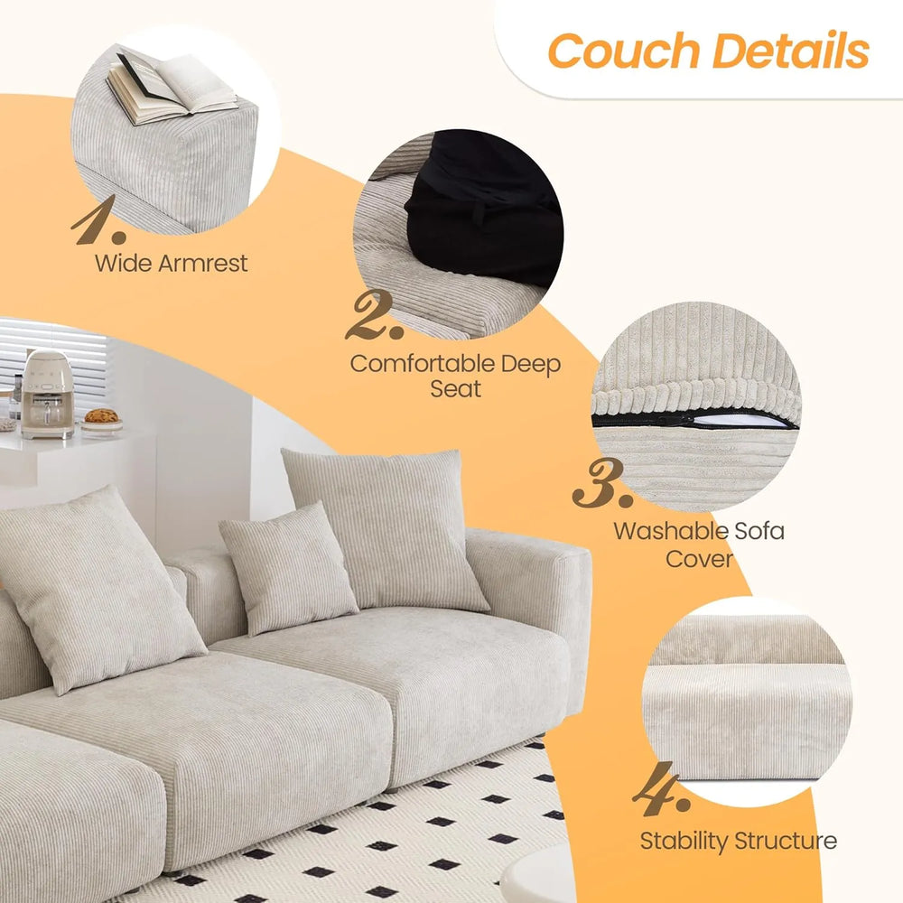 Matrix Modern Modular Sofas | Beige Corduroy Couch Sectionals 3-seaters