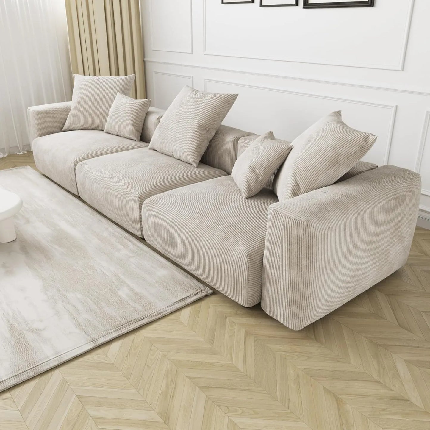Matrix Modern Modular Sofas | Beige Corduroy Couch Sectionals 3-seaters