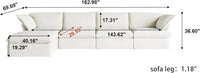 Deluxe Linen Cloud Sectional Sofas | White Cotton and Linen Couch Sectionals 4-seaters with 1 Ottoman
