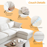 Deluxe Linen Cloud Sectional Sofas | White Cotton and Linen Couch Sectionals 4-seaters with 1 Ottoman