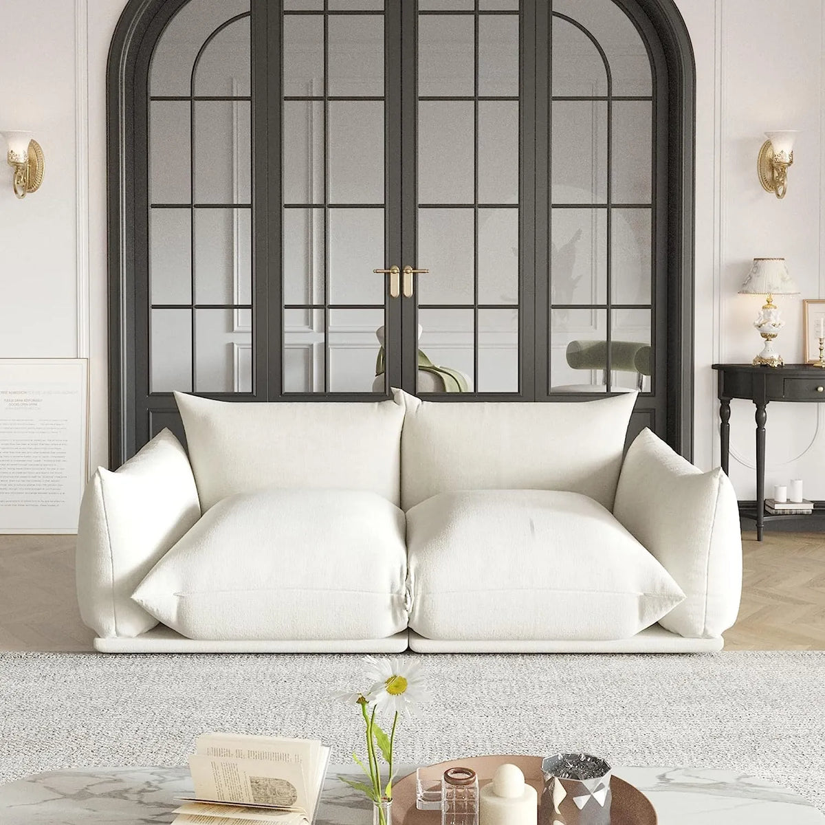 Sofá modular de dos plazas Matrix color beige | 2 piezas, tela de chenilla, para espacios pequeños